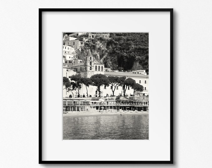 Amalfi Coast Print, Black and White Italy Photography, Italian Beach Art, Amalfi Travel Print, Vintage Inspired Amalfi Print, Beach Photo