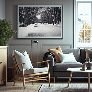 New York City Winter Print, Black and White Photography, Literary Walk Picture, Central Park Snow Photo, Winter Wall Art, Urban Landscape image 2