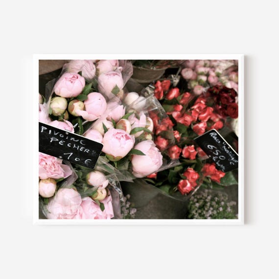 French Market Peonies Photography Print, Paris Flower Market Wall Art, Romantic French Decor