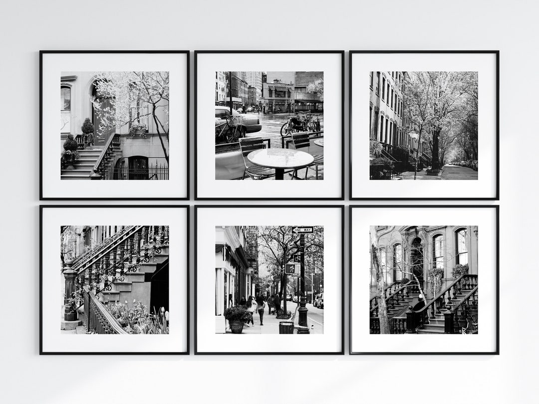 New York City Square 6 Print Set, West Village Black and White