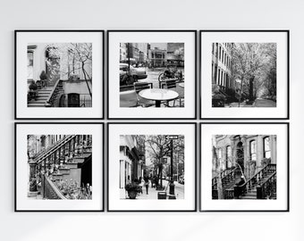 New York City Square 6 Print Set, West Village Black and White Photography, NYC Wall Art, Urban Gallery Wall, NYC Street Photographs
