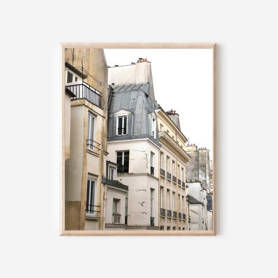 Paris Rooftop Photography Print of Classic Traditional French Architecture in Neutral Colors, Parisian Apartment Wall Art
