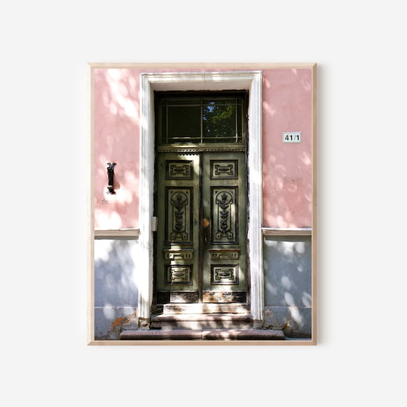 Door Photography, Estonia Print, Tallinn Art, Green Door Print, Olive Green Art, Pink and Green Print, Tallinn Estonia Photo, Estonian Gift