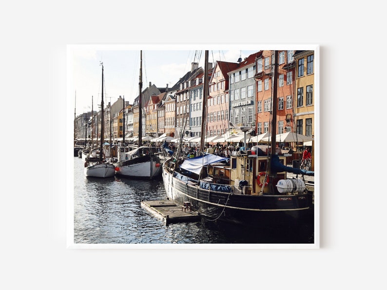 Copenhagen Wall Art, Nyhavn Print, Denmark Photography, Nautical Danish Picture, Boats and Canal Photograph, Scandinavian Wall Art image 1