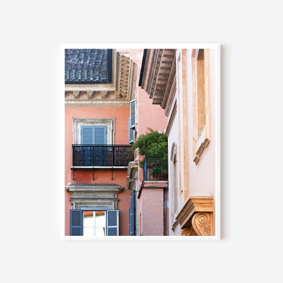Rome Photography, Rome Balcony Print, Peach Wall Art, Rome Italy, Italian Architecture Photograph, Roman Window Picture, Rome Travel Print