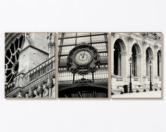 Black and White Paris Print Set, 3 Borderless Unframed Paris Photographs, French Wall Art, Paris Gallery Wall, Classic Parisian Photography