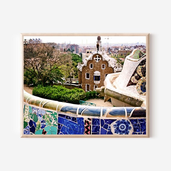 Parc Guell Photography Print, Serpentine Mosaic Tile Bench Art, Barcelona Spain Travel Wall Art, Gaudi Architecture Photo Art