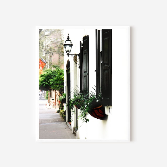 Charleston Print, Southern Wall Art, Charleston SC Photo, White Black Green Art, South Carolina Photography, Window Box Print, Gift for Mom
