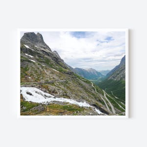 Trollstigen Mountain Road Norway Print, Dramatic Nordic Landscape Photography, Waterfall and Valley Wall Art, Travel Decor for Nature Lovers