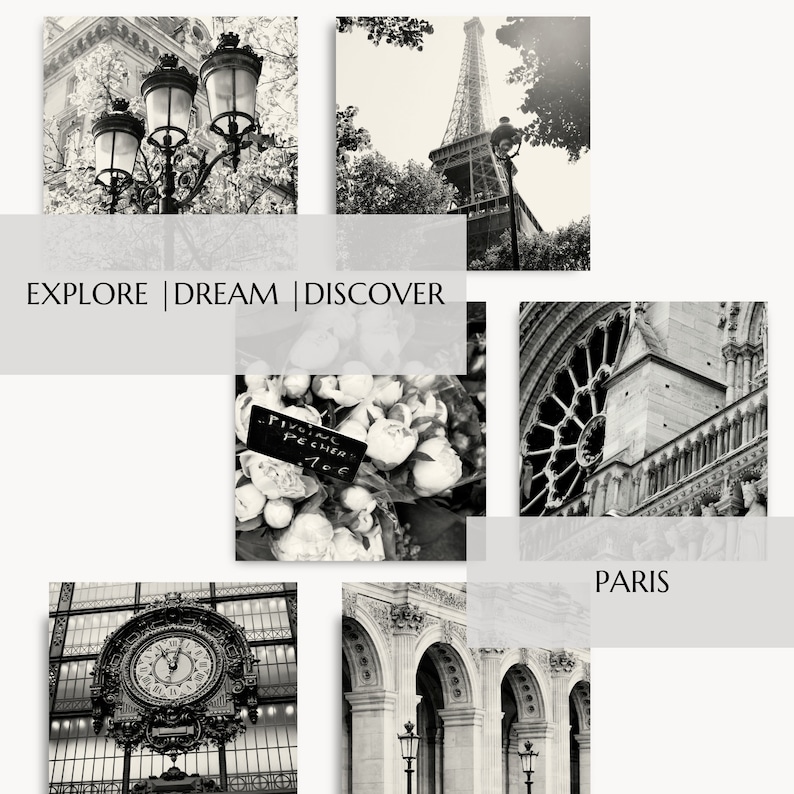Paris Wall Art, Six Square Black and White Paris Photography Prints, Paris Print Collection, French Home Decor, Black and White Gallery Wall image 8