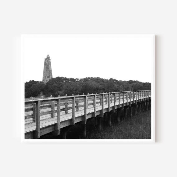 Old Baldy - Black and white Bald Head Island Lighthouse North Carolina Photography Print
