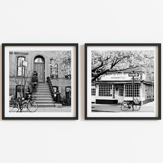 New York City Black and White Square Photography Print Set, Two West Village Photos, NYC Wall Art,  New York City Photographs