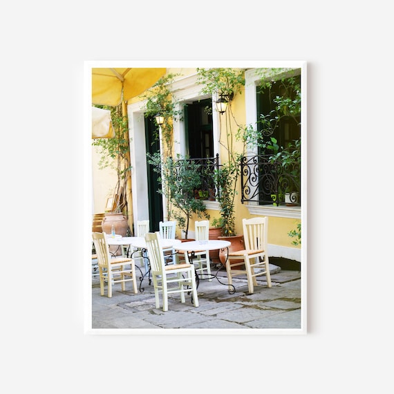 Athens Greece Print, Yellow Kitchen Art, Greek Restaurant Picture, Cafe Photography, Athens Photo, Greece Photography, Mediterranean Decor