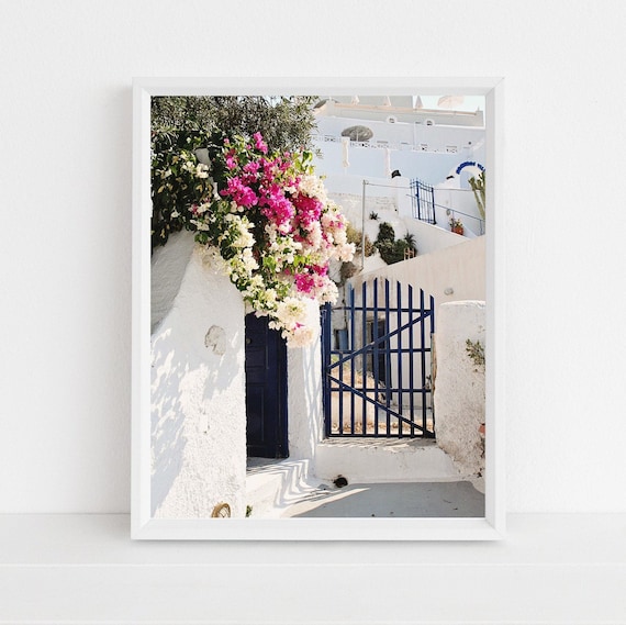 Santorini Greece Photography Print Bougainvillea Photograph Etsy