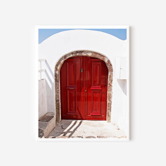 Red Door Print, Santorini Door Photo, Greek Door Photography, White and Red Art, Santorini Greece Photograph, Greek Island Wall Art