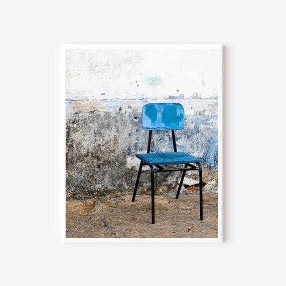 Blue Chair Print, Brazil Photography, Salvador Bahai Photo, Rustic Modern Wall Art, Urban Decor, Indigo Blue Art, Chair Picture, Brazilian