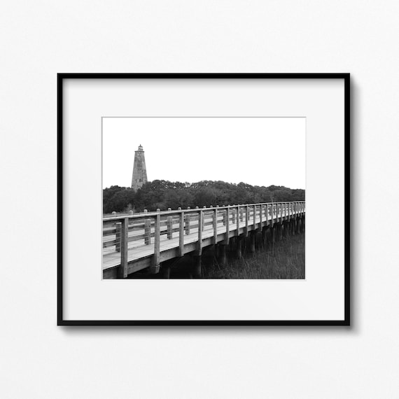Old Baldy Print, Bald Head Island North Carolina Photography, Black and White Lighthouse Picture, Coastal Wall Art, Bridge Photograph