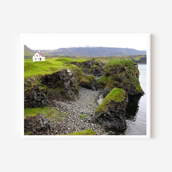 Iceland Landscape, Arnarstapi Photography Print, Icelandic Coastline Photo, Scandinavian Wall Art, Framed or Matted, Travel Gift, Green Art