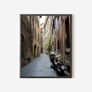 Rome Photo, Rome Italy Print, Rome Alley Print, Italian Vespa Picture, Rome Street Photo,  Brown Grey Wall Art, Framed Travel Photography