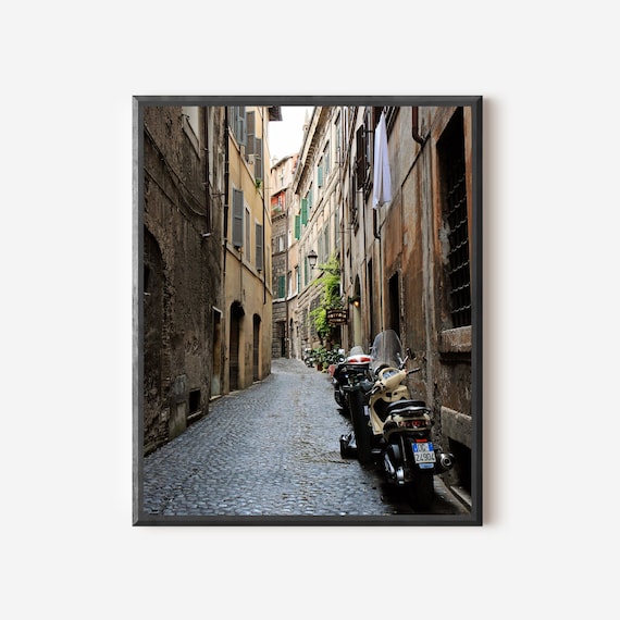 Rome Photo, Rome Italy Print, Rome Alley Print, Italian Vespa Picture, Rome Street Photo,  Brown Grey Wall Art, Framed Travel Photography