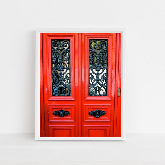 Red Door Print Paris Door Photography Red And Black Photograph French Decor Parisian Print Paris Picture Paris France Wall Art