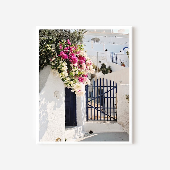 Bougainvillea Art, Santorini Greece, Pictures of Greece, Santorini Photography, Greek Island Photo, Mediterranean Wall Art, Framed Print