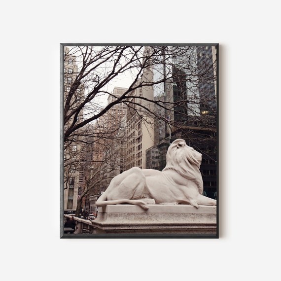 NYC Library Print, New York Public Library,  Patience and Fortitude, New York City Photography, Lion Statues Picture, Manhattan Photo