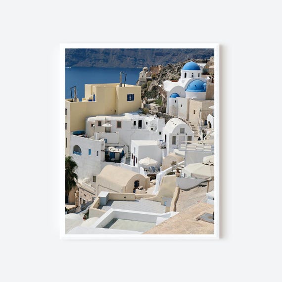 Santorini Photo, Greece Photography, Greek Islands Picture, Blue Domes Church, Mediterranean Wall Art, Oia Travel Print, Blue and White Art