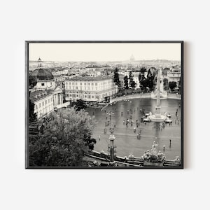 Piazza del Popolo Print, Black and White Rome Photography, Italy Wall Art, Piazza Photo, Vintage Inspired Italian Decor, Rome Travel Print