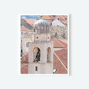 Dubrovnik Photography, Croatia Wall Art, City Bell Tower Print, Croatian Art, Terra-cotta Tile Rooftop Photo, Dubrovnik Architecture Picture
