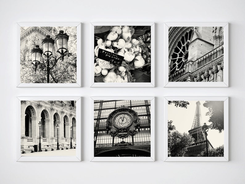 Paris Wall Art, Six Square Black and White Paris Photography Prints, Paris Print Collection, French Home Decor, Black and White Gallery Wall image 6