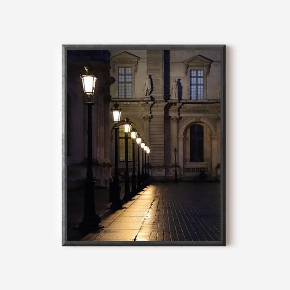 Paris Night Print, Paris Photography, Louvre Photo, Street Light Art, Moody French Home Decor, Parisian Apartment, Framed Gallery Wall Art