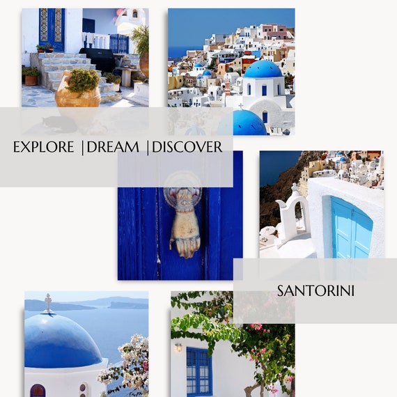 Santorini Greece Six Print Set - Greek Island Photo Collection - 6 Photographs - Blue and White Coastal Wall Art - Mediterranean Home Decor