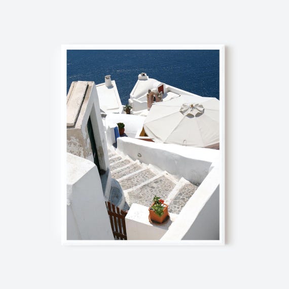 Santorini Print, Greek Island Photo, Navy Blue and White Art, Oia Picture, Mediterranean Wall Art, Framed Travel Photography, Greece Photo