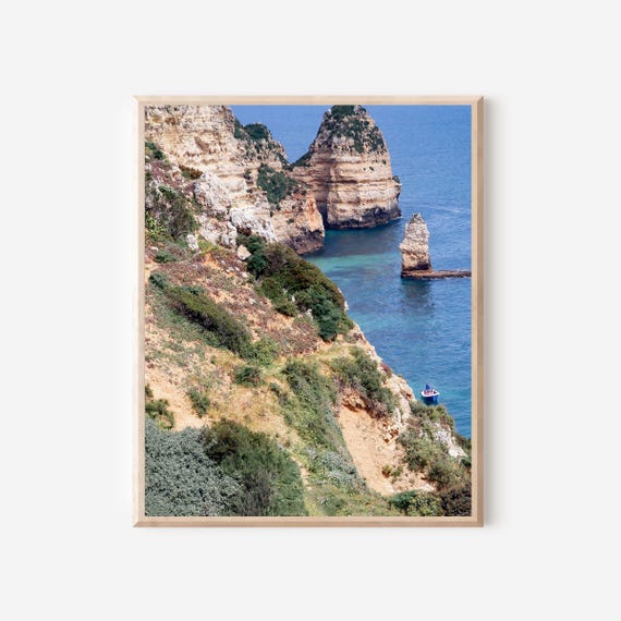 Blue Boat in the Algarve - Portugal Seascape Photography Print