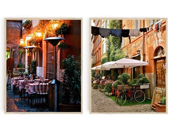 Rome Italy Print Set - 2 Italian Travel Photography Prints - Rome Dining Kitchen Wall Art - Two Vertical Cafe Pictures - Red Orange Photos