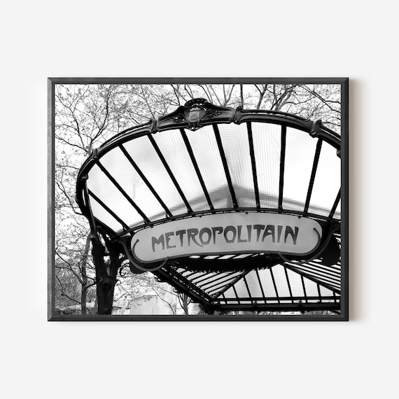 Metropolitain Print, Black and White Paris Photography, Metro Photo, Montmartre Art, French Industrial Decor, Framed Parisian Wall Art