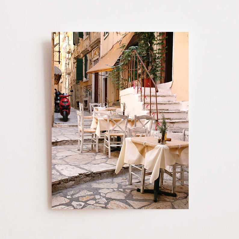 Corfu Greece Photography, Greek Taverna Print, Sidewalk Cafe Photo, Mediterranean Kitchen Wall Art, Greece Travel Photograph, Corfu Picture image 3