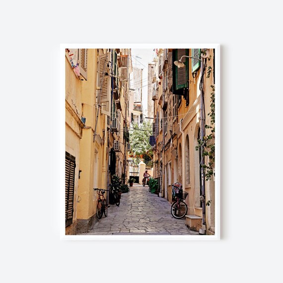 Hidden Streets of Greece, Mediterranean Travel Photography Print, European Alleyway Wall Art, Rustic Greek Street Scene, Warm Neutral Decor