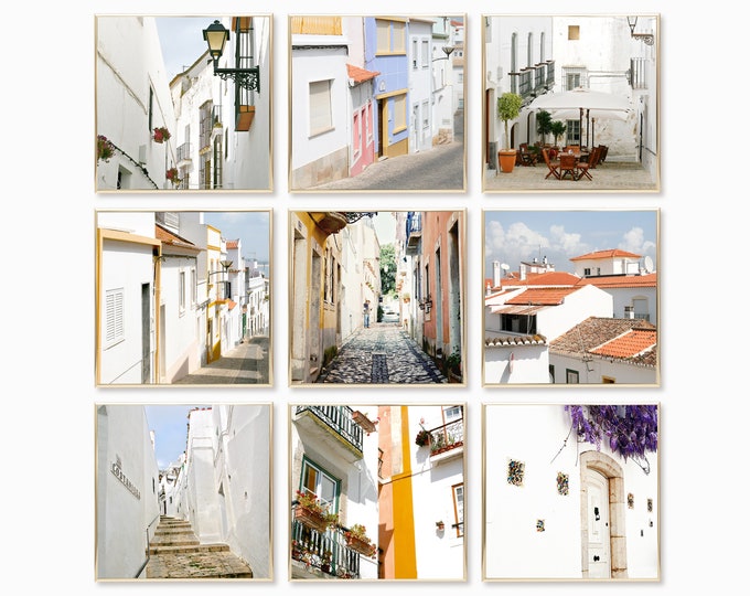 Portugal Print Set, Nine Square Borderless Unframed Photos, Lisbon and Lagos Travel Photography, Original Portuguese Wall Art Collection
