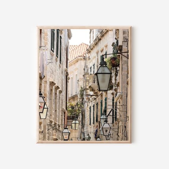 Dubrovnik Alleyway Photography Print, Old Town Croatia Wall Art, Neutral European Decor, Medieval Streets Photo