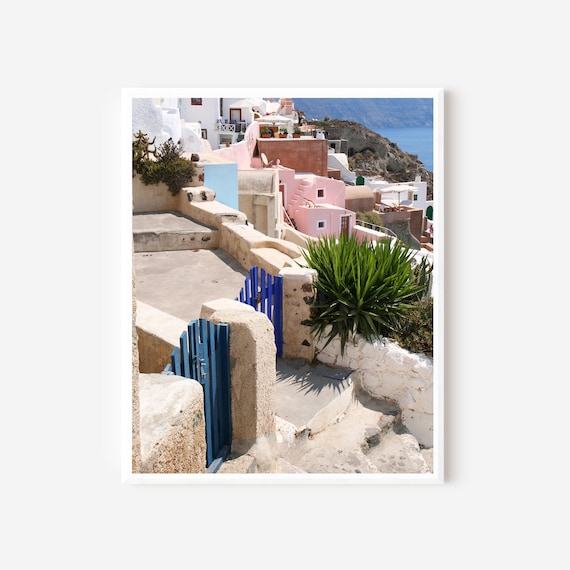 Santorini Print, Greece Photography, Oia Photo, Greek Islands Picture, Blue Gates Photo, Mediterranean Wall Art, Framed or Matted Print