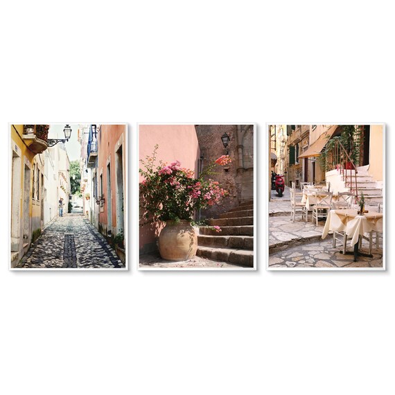 Peach Wall Art - Mediterranean Print Photography Collection - 3 Coral Photos - Three Vertical Pictures - Portugal Italy and Greece