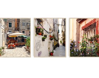 Corfu Greece Three Print Set - Greek Island Photographs - Travel Photography Collection - 3 Rustic Mediterranean Vertical Pictures