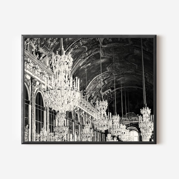 Versailles Hall of Mirrors Chandelier Photography Print, French Architecture