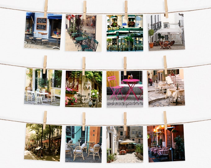 Twelve Square European Cafe Photography Prints, 12 Mini Prints, Small Photos, Kitchen Gallery Wall, Housewarming Gift, Gift for Mom