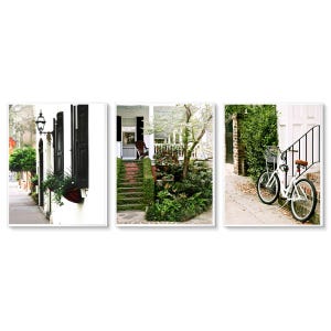 Charleston SC Photography Print Collection - Southern Wall Decor - Green Black and White Art - Bicycle Photo Set - Front Porch Wall Art