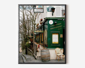 Paris Cafe Print, La Bonne Franquette Photo, Montmartre Photography, French Bistro Picture, Parisian Kitchen Decor, Gift for Francophile
