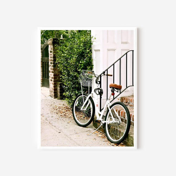 Bicycle Print, Charleston SC Photography, Charleston Bike Picture, Cycling Wall Art, Green White and Black Art, Available Matted or Framed