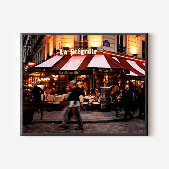 Latin Quarter Paris Photography Print, Paris Night Photograph, French Street Picture, Dark Red Wall Art, French Cafe Art, Paris Bistro Print